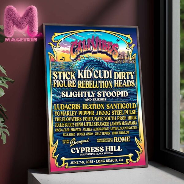 Cali Vibes Festival With Stick Figure Kid Cudi Rebelution Dirty Heads Slightly Stoopid And Friends Home Decor Poster Canvas