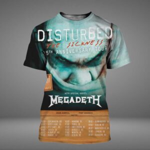 Distourbed The Sickness 25th Anniversary Tour With Special Guest Megadeth Poster Date And Location All Over Print Shirt