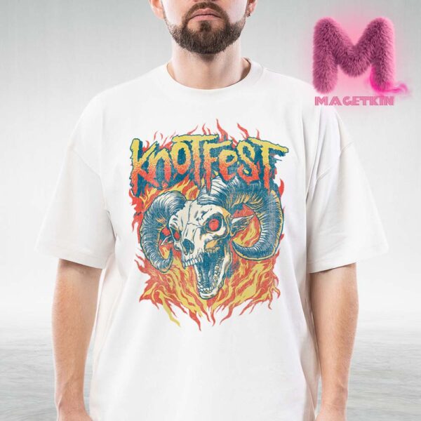 Knotfest Fiery Goat Skull Vintage White Limited Unisex T-Shirt