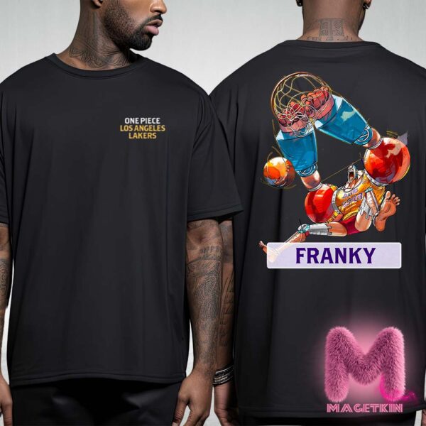 Los Angeles Lakers x One Piece Franky Character Poster For Game Night Collab Coming To LA In The Purple & Gold On February 28th 2025 Two Sides Unisex T-Shirt