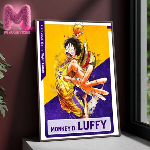 Los Angeles Lakers x One Piece Monkey D Luffy Character Poster For Game Night Collab Coming To LA In The Purple & Gold On February 28th 2025 Home Decor Poster Canvas