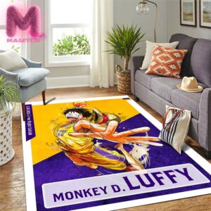 Los Angeles Lakers x One Piece Monkey D Luffy Character Poster For Game Night Collab Coming To LA In The Purple & Gold On February 28th 2025 Rug Home Decor