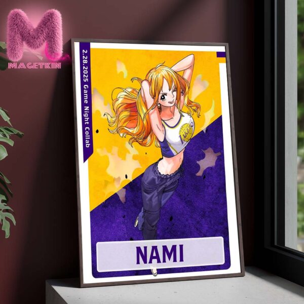 Los Angeles Lakers x One Piece Nami Character Poster For Game Night Collab Coming To LA In The Purple & Gold On February 28th 2025 Home Decor Poster Canvas