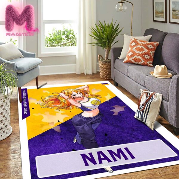 Los Angeles Lakers x One Piece Nami Character Poster For Game Night Collab Coming To LA In The Purple & Gold On February 28th 2025 Rug Home Decor