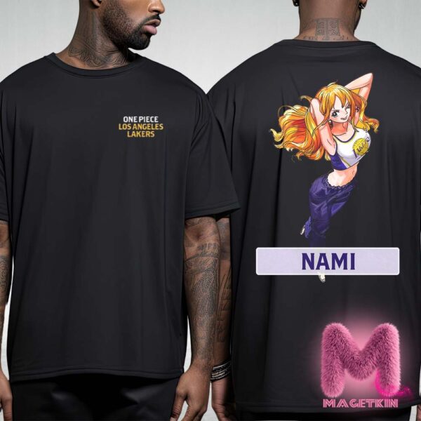 Los Angeles Lakers x One Piece Nami Character Poster For Game Night Collab Coming To LA In The Purple & Gold On February 28th 2025 Two Sides Unisex T-Shirt