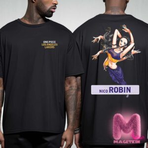 Los Angeles Lakers x One Piece Nico Robin Character Poster For Game Night Collab Coming To LA In The Purple & Gold On February 28th 2025 Two Sides Unisex T-Shirt