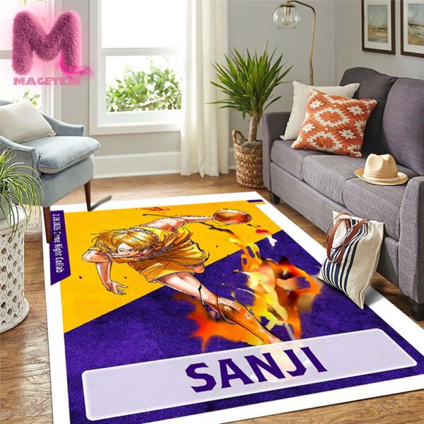 Los Angeles Lakers x One Piece Sanji Character Poster For Game Night Collab Coming To LA In The Purple & Gold On February 28th 2025 Rug Home Decor