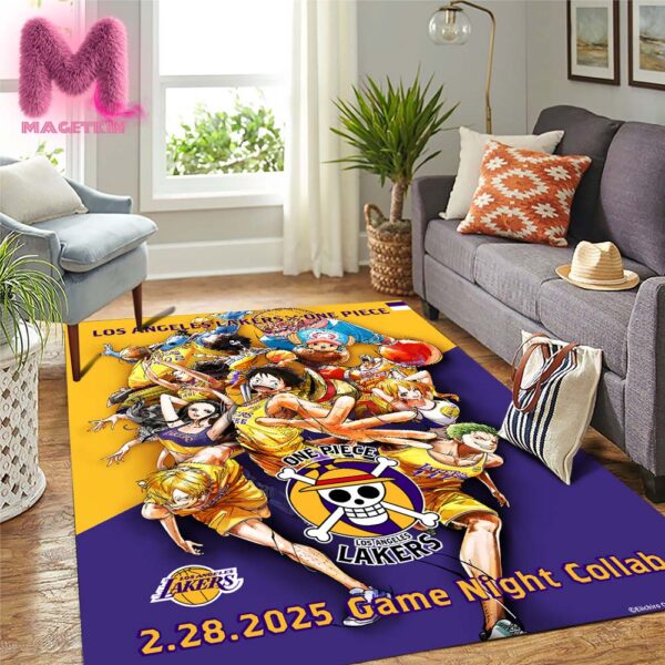 Los Angeles Lakers x One Piece The Straw Hat Pirates Coming To LA In The Purple & Gold Rug Home Decor