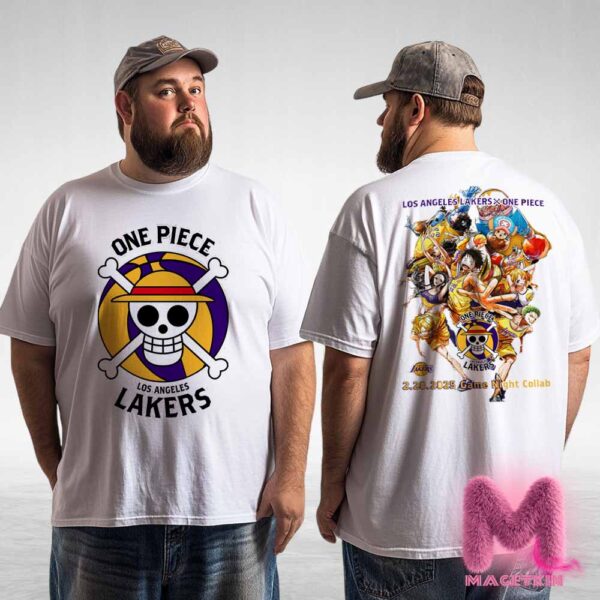 Los Angeles Lakers x One Piece The Straw Hat Pirates Coming To LA In The Purple & Gold Two Sides Unisex T-Shirt