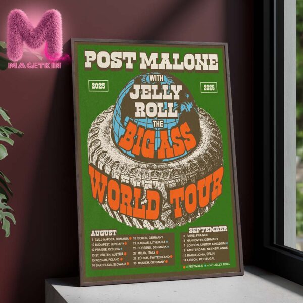 Post Malone With Jelly Rool The Big Ass World Tour 2025 On August And September Home Decor Poster Canvas