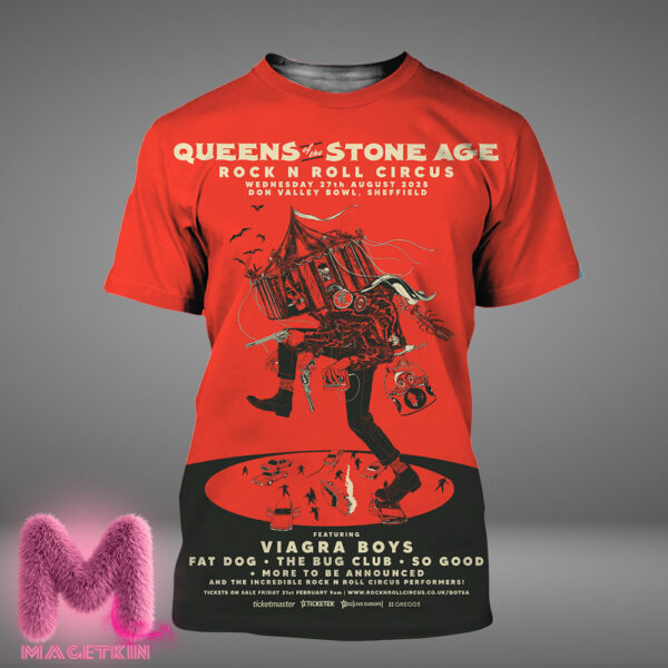 Queens Of The Stone Age Rock N Roll Circus Poster For Don Valley Bowl In Sheffield UK On August 27 2025 Tour All Over Print Shirt