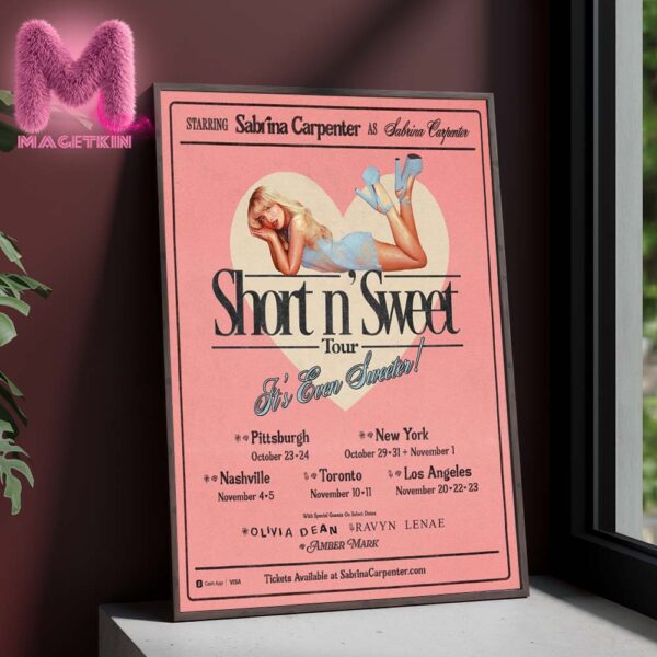 Sabrina Carpenter Short n’ Sweet Tour It’s Even Sweeter 2025 Home Decor Poster Canvas