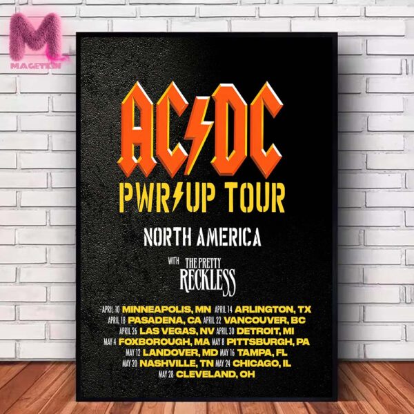 ACDC Pwrup Tour Concert Poster North America Tour 2025 Date List With The Pretty Reckless Home Decor Poster Canvas