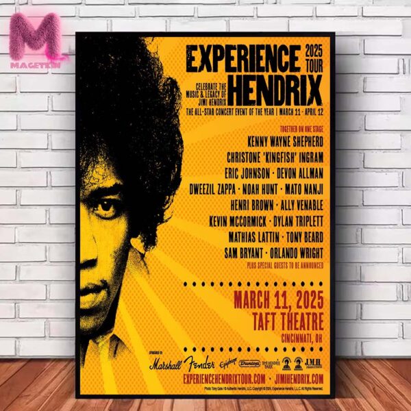 Jimi Hendrix Experience Hendrix Tour 2025 Concert Poster In Columbus OH At Place Theatre On March 12 2025 Home Decor Poster Canvas