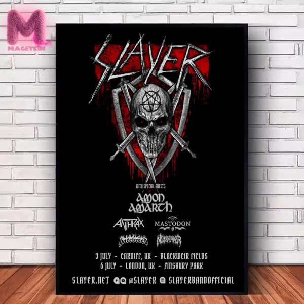 Slayer Concert Poster UK Tour 2025 Start On 3 July In Cardiff UK And 6 July In London UK Home Decor Poster Canvas