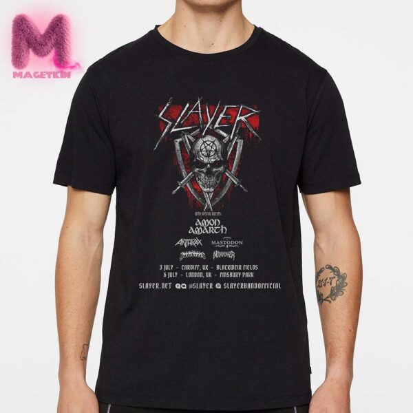 Slayer Concert Poster UK Tour 2025 Start On 3 July In Cardiff UK And 6 July In London UK Unisex T-Shirt