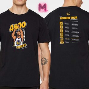 Stephen Curry State Warriors 4000 Threes The Record Tour Black Golden Unisex T-Shirt