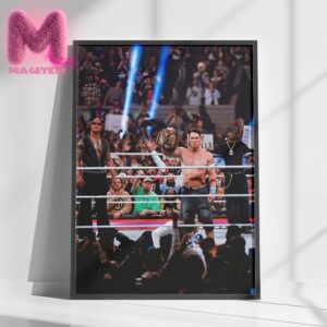 The Rock – John Cena And Travis Scott In The Ring At WWE Wrestle Mania Home Decor Poster Canvas